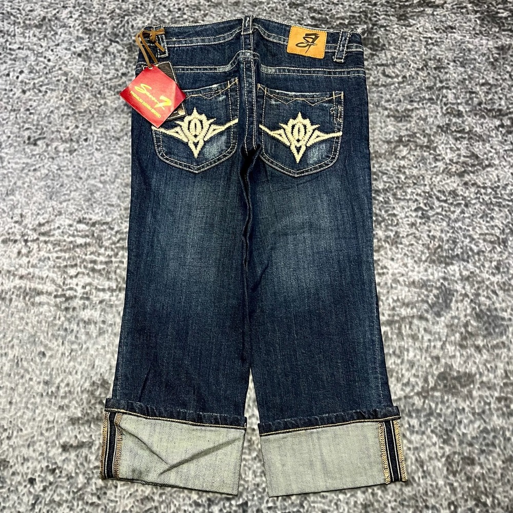 NWT Seven 7 Capri Jeans Womens 27 (29x20) Blue Low Rise Stretch Embroidered Y2K